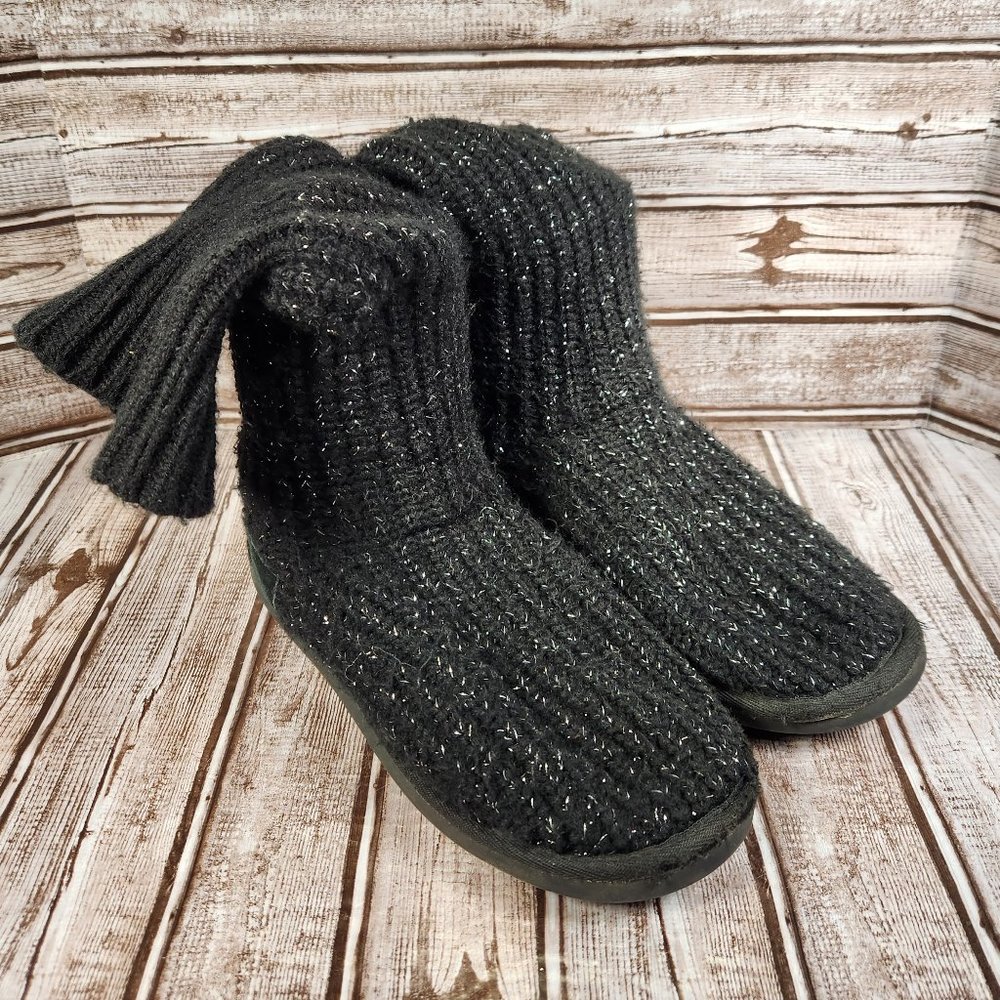 UKALA Womens 8 Valerie High Cable Knit Sweater Acrylic Black Sparkle Winter Boot